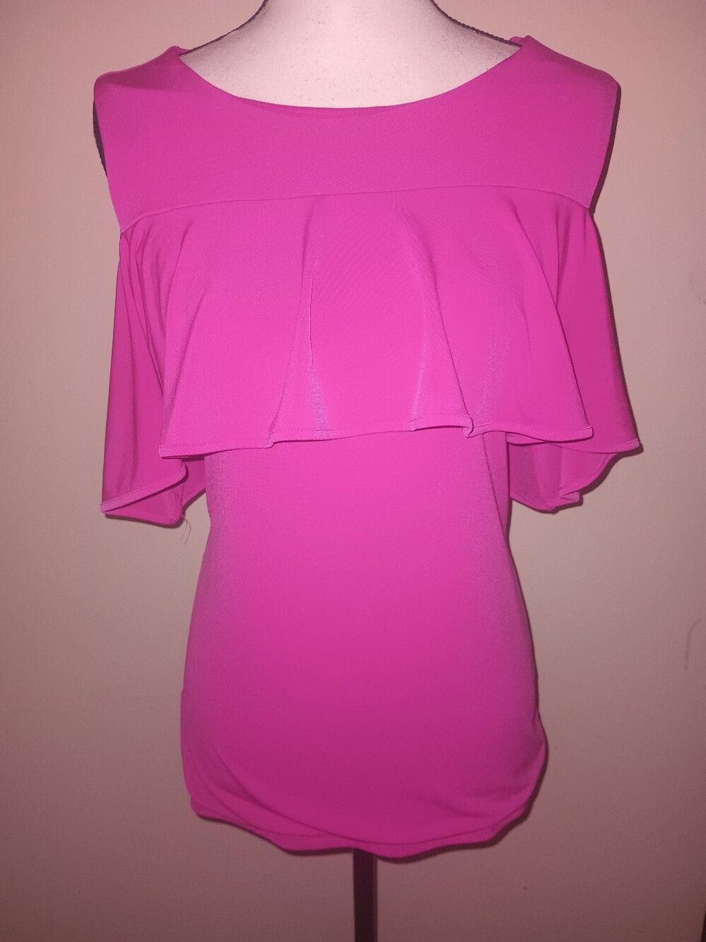 INC Feminine Cold-Shoulder Ruffle Sleeves Top — Hot Pink SZXL